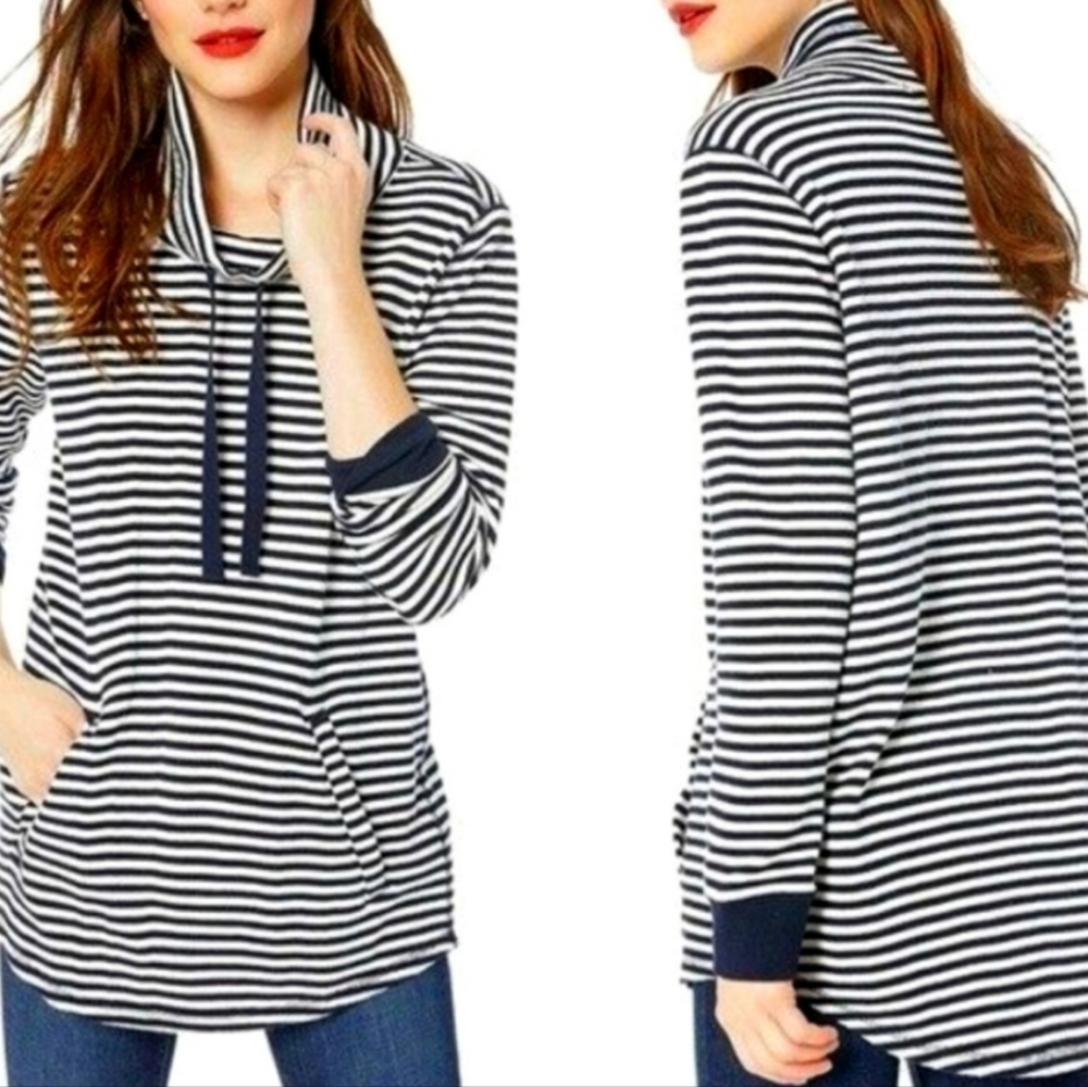 J.Crew Navy/White Stripe Waffle Funnel-Neck Sweatshirt